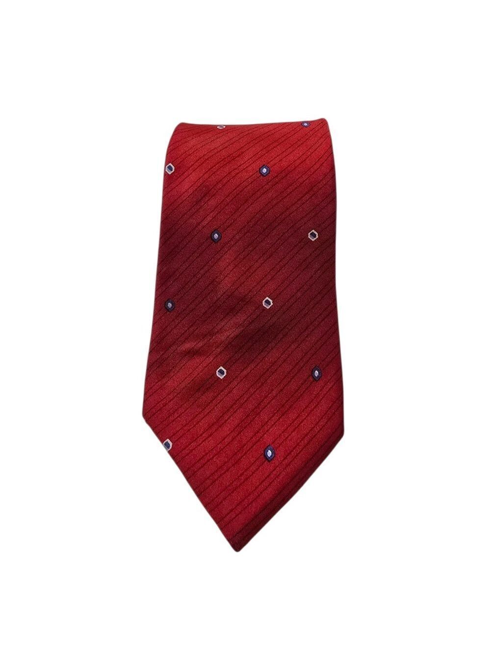 Lanvin Paris Red Diamond Geometric Print Hand Made Silk Neck Tie